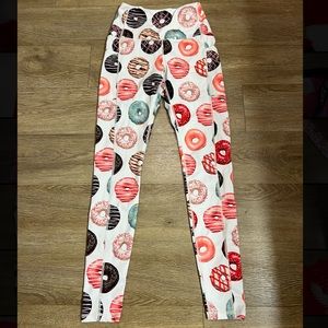 Muscles & Donuts All Over Donut Print Leggings Womens Sz Small White